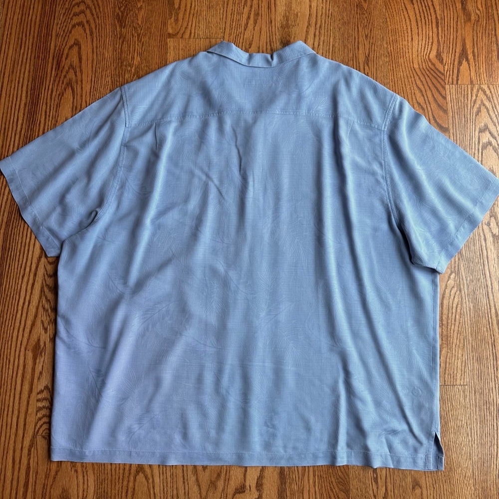Tommy Bahama 109% Silk Camp Shirt Mens 4XB Blue Jacquard Leaf Short Sleeve - Picture 10 of 15